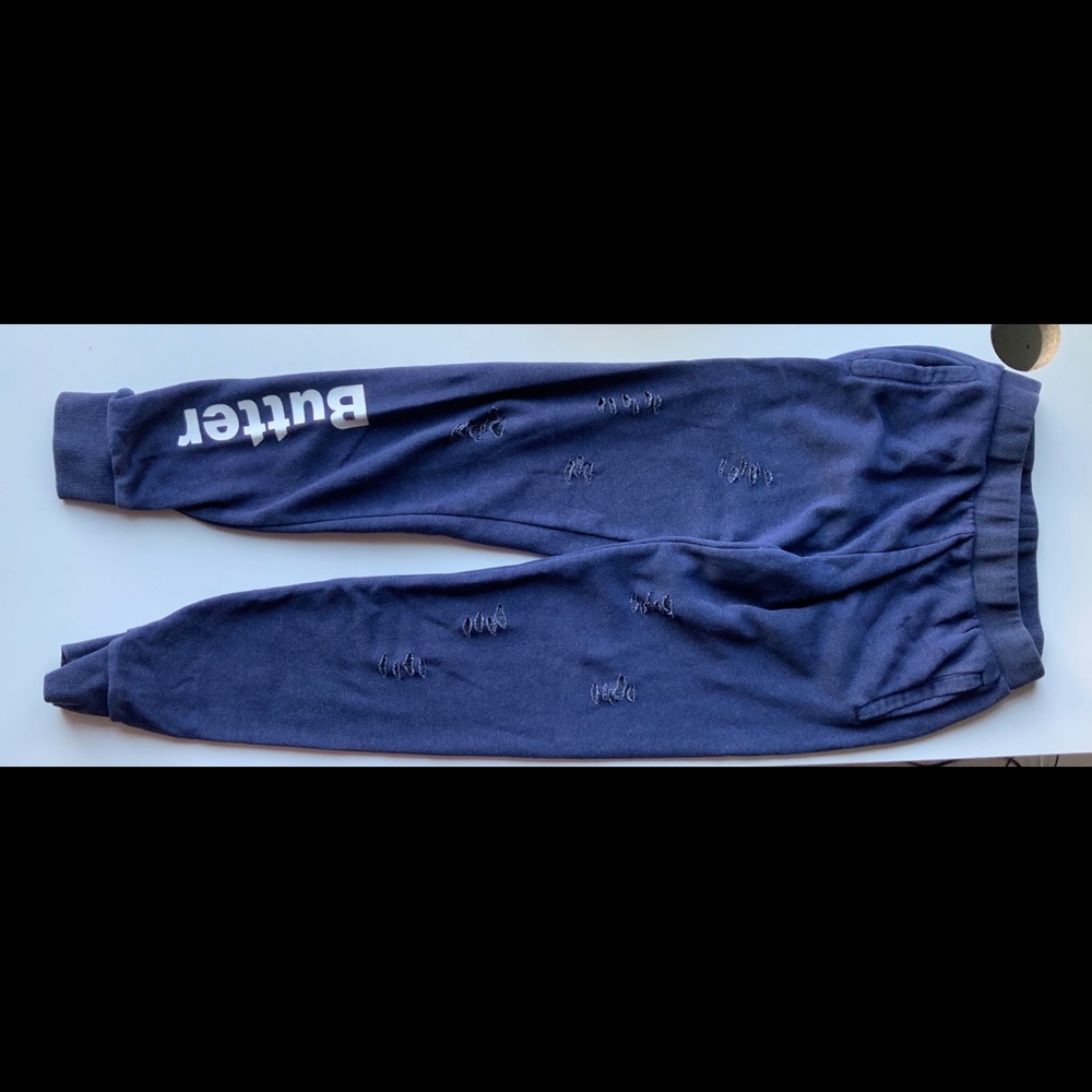 Navy Butter Sweatpants with Rips